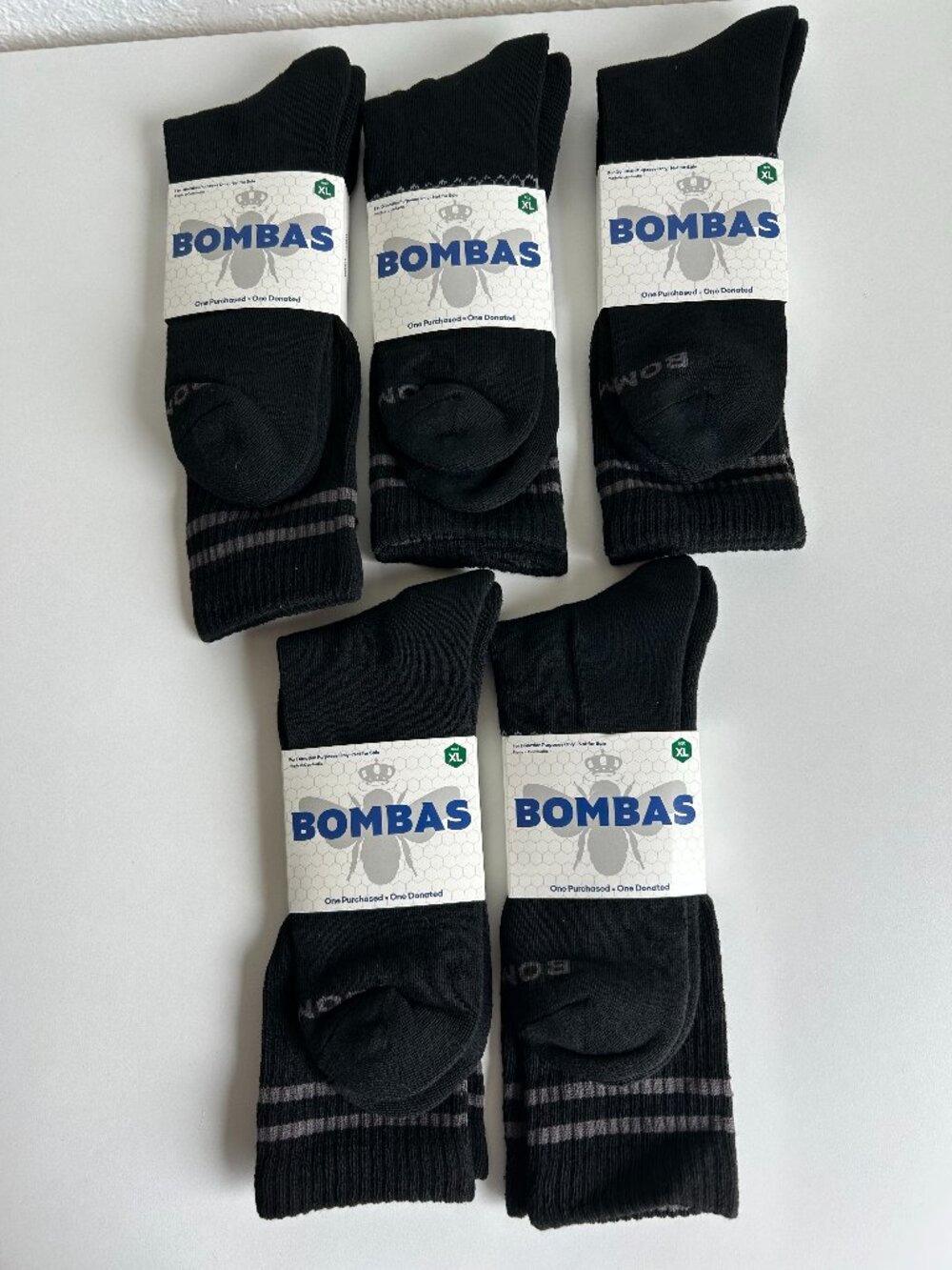 Lot of 5 Bombas Men's Crew Socks Cushioned Honeycomb Black Size XL